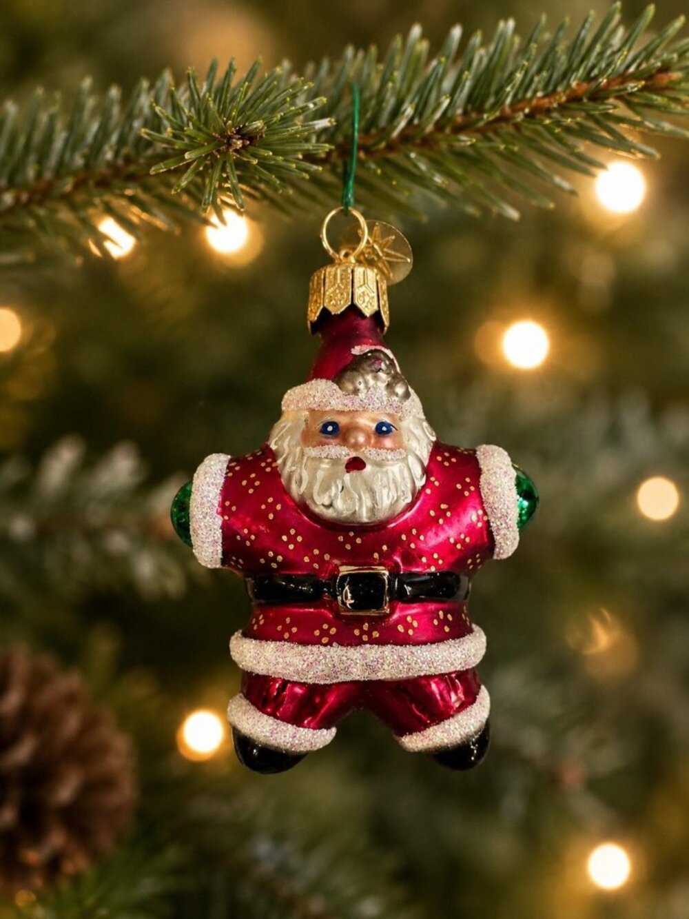 Christopher Radko Noble Gems Santa Glass Christmas Ornament 4" Red Glitter